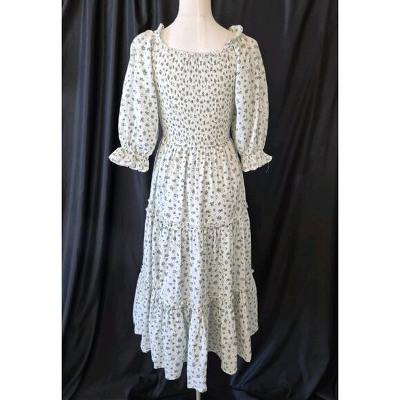 Ivy City Co Womens Micro Blue Floral Madeline Midi Dress XS Prairie Cottage - Picture 9 of 11